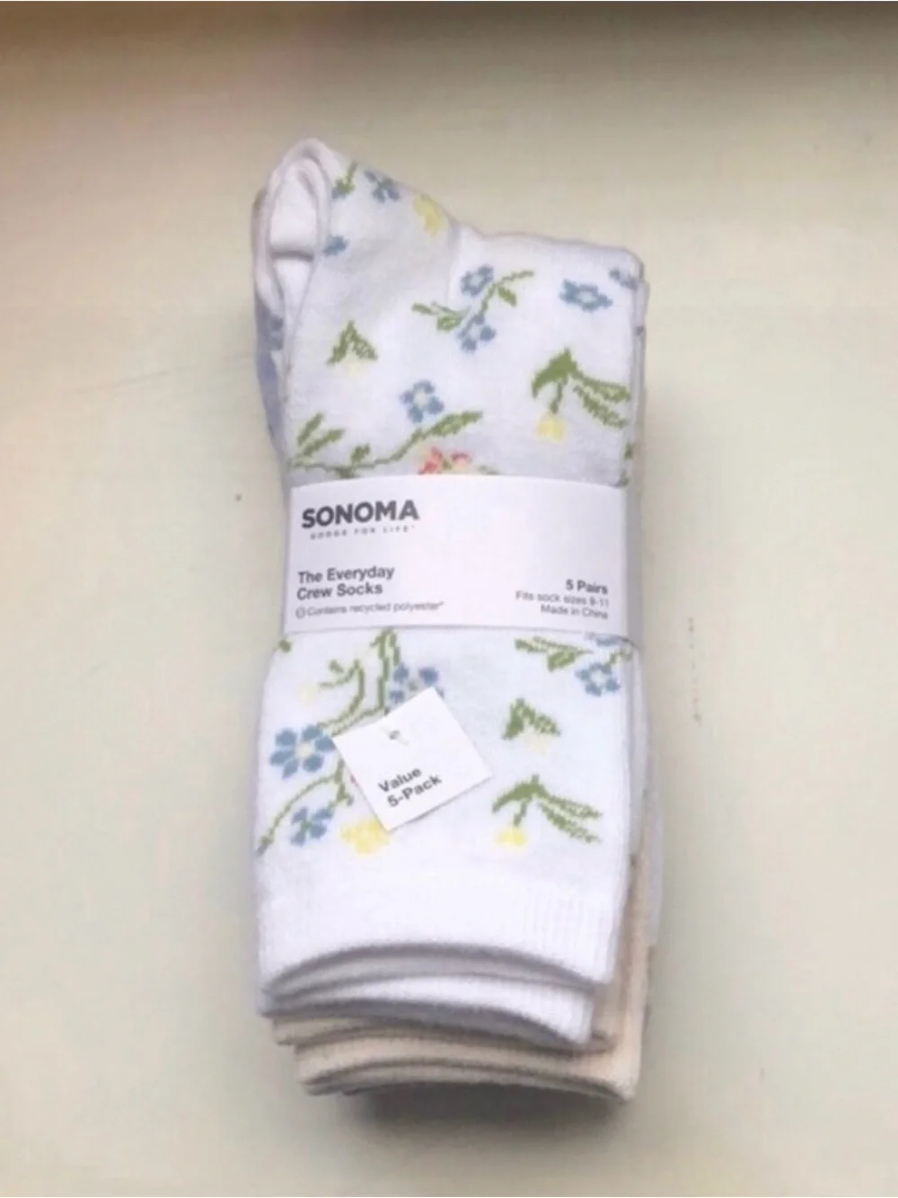 New Sonoma Socks Women’s 5 Pair Solid,Striped,Floral Casual Classic Crew Socks